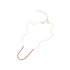 Gold-filled chain necklace with a short fuchsia beaded section on white