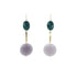 Marfa earrings with oval green stones and lavender lepidolite discs on gold ear wires