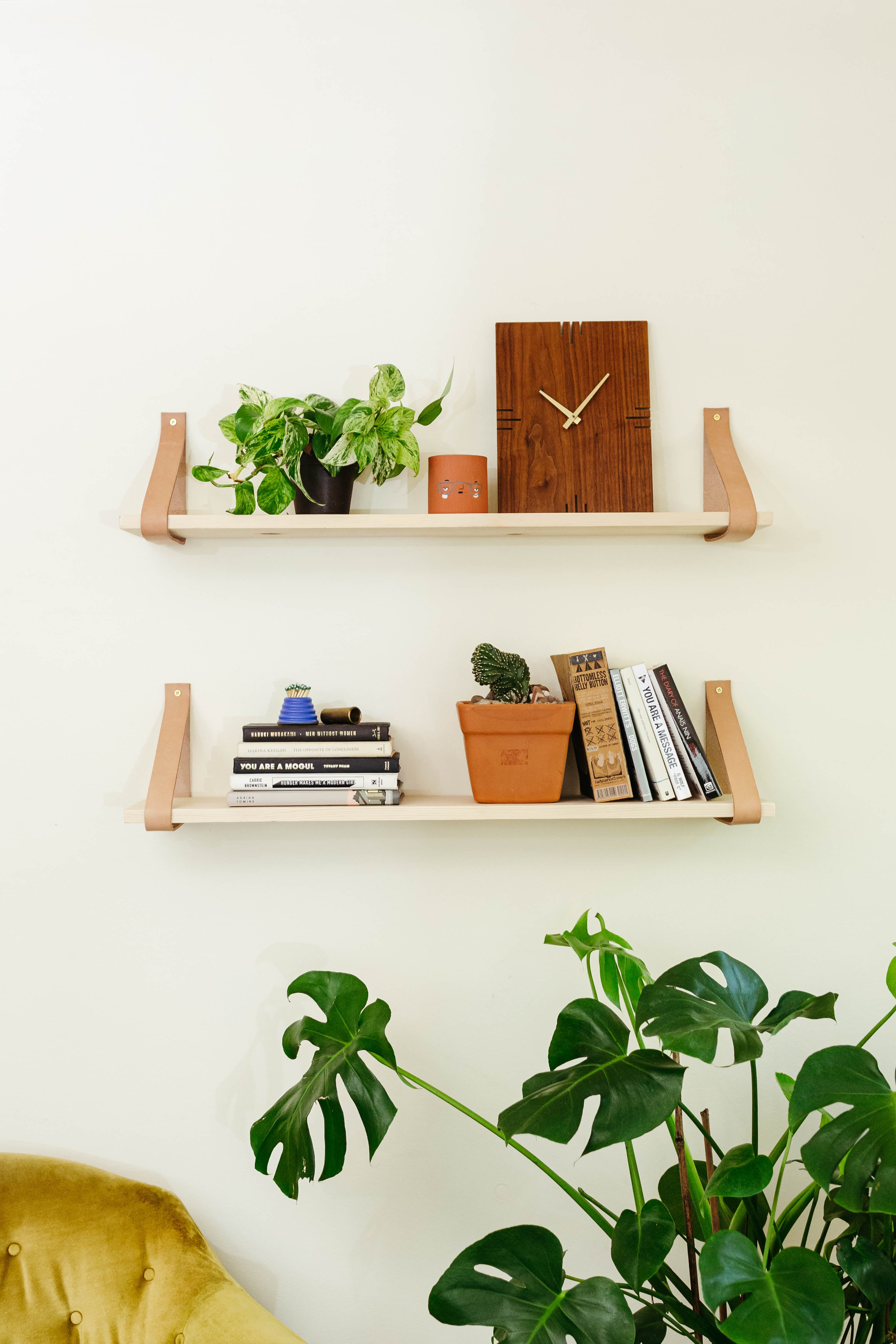 Affirm Leather And Wood Strap Shelf